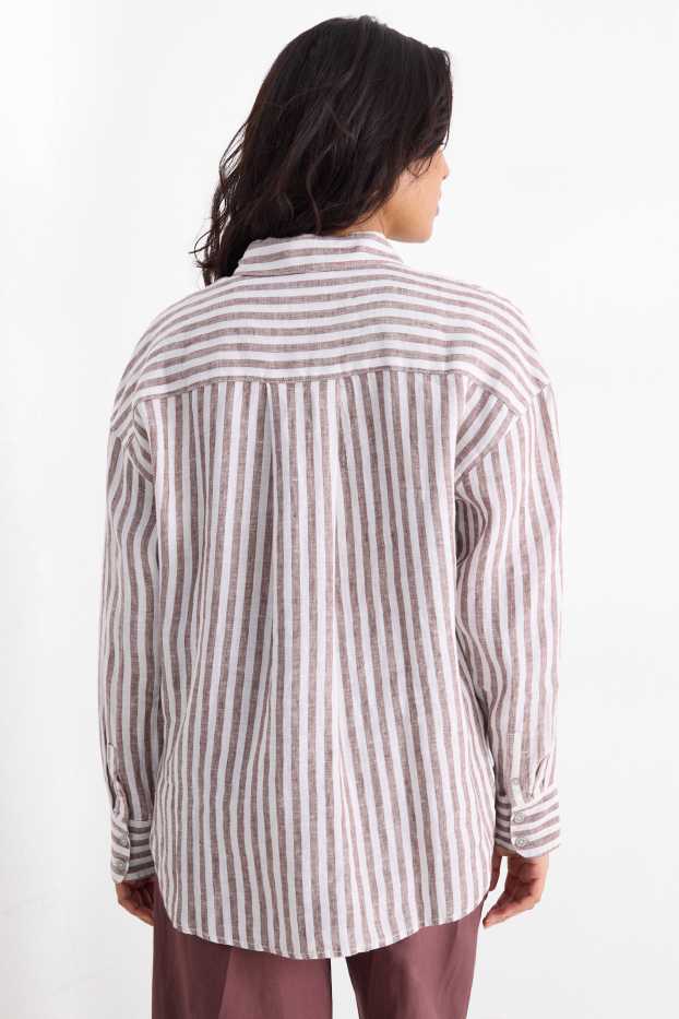 Femmes - Chemise-blouse en lin - à rayures - blanc / beige