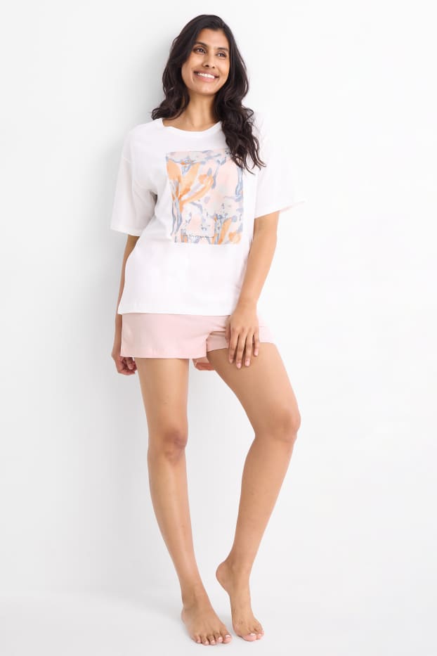 Dames - Shortama - wit / roze