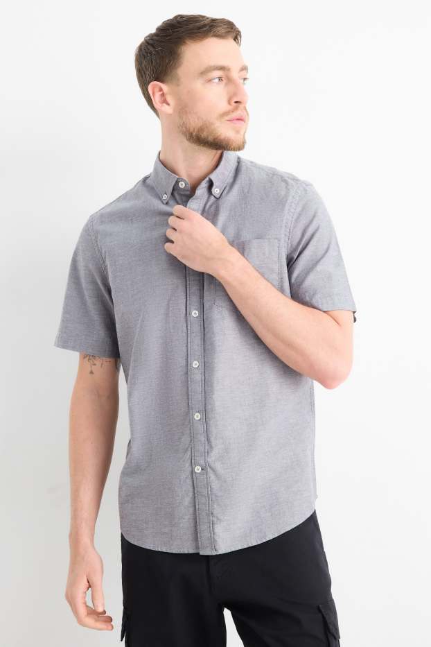 Hommes - Chemise - regular fit - col button-down - gris