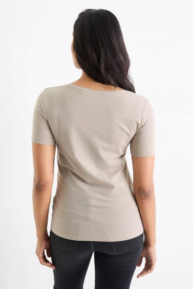 Dames - T-shirt - slim fit - licht beige