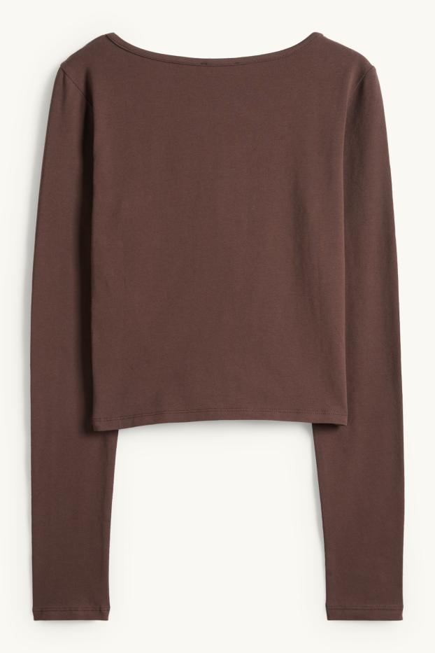 Femmes - Haut court à manches longues - slim fit - marron foncé
