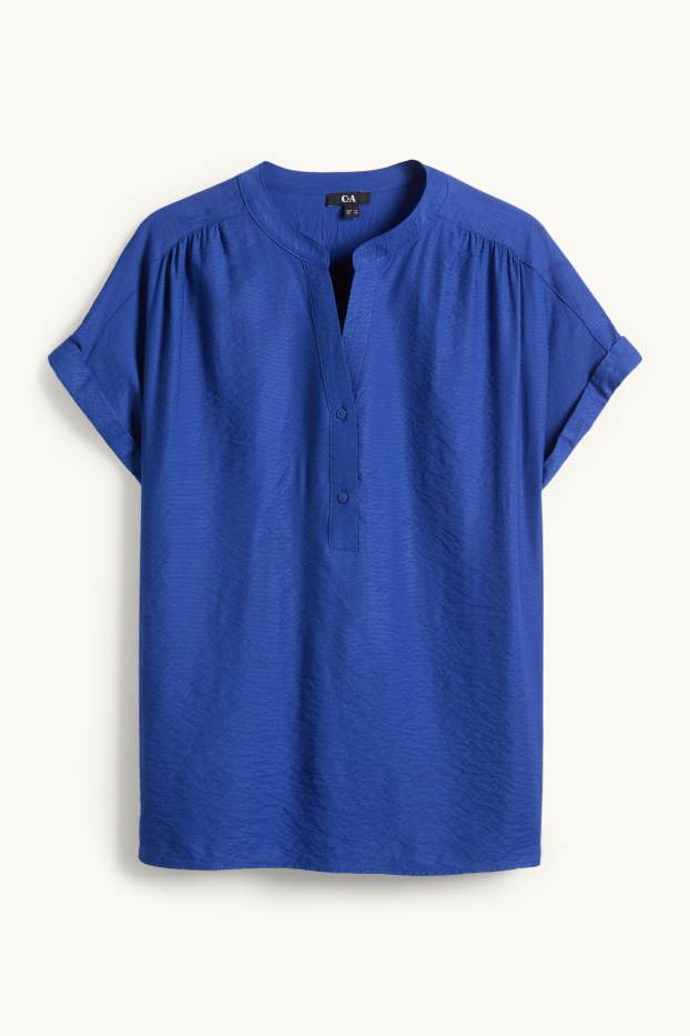 Femei - Bluză cu decolteu în V - structurată - albastru închis