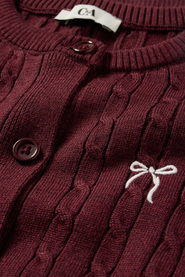 Femmes - Gilet en maille - motif tressé - bordeaux