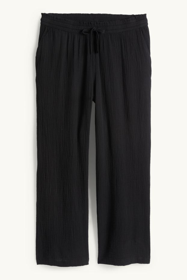 Women - Cloth trousers - mid-rise waist - relaxed fit - black