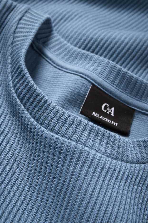 Hommes - T-shirt de maille - relaxed fit - côtelé - bleu