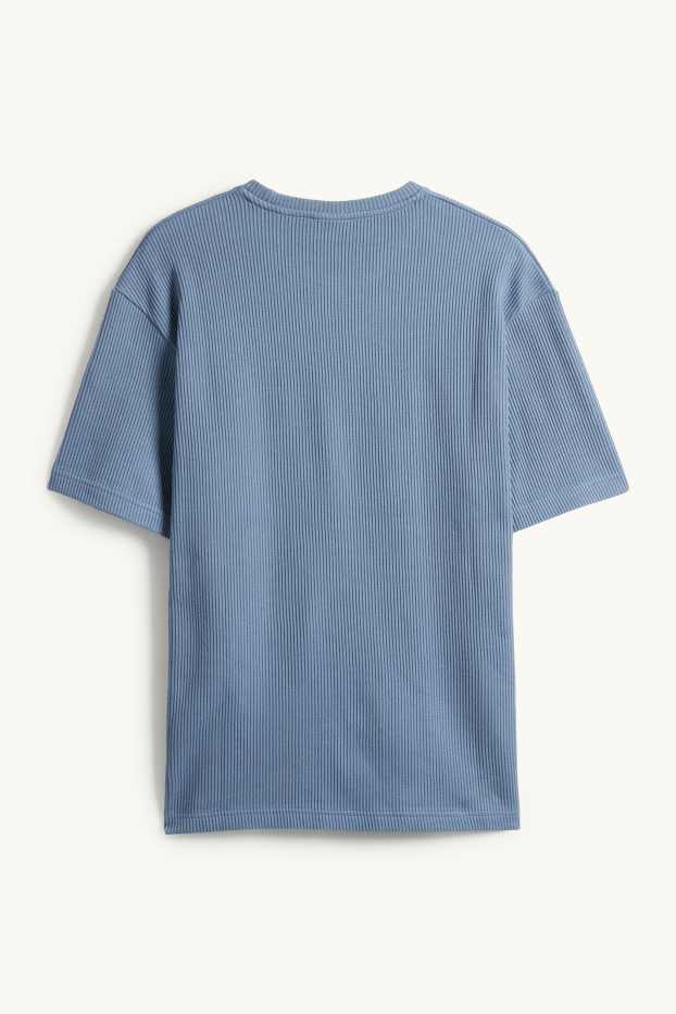 Hommes - T-shirt de maille - relaxed fit - côtelé - bleu