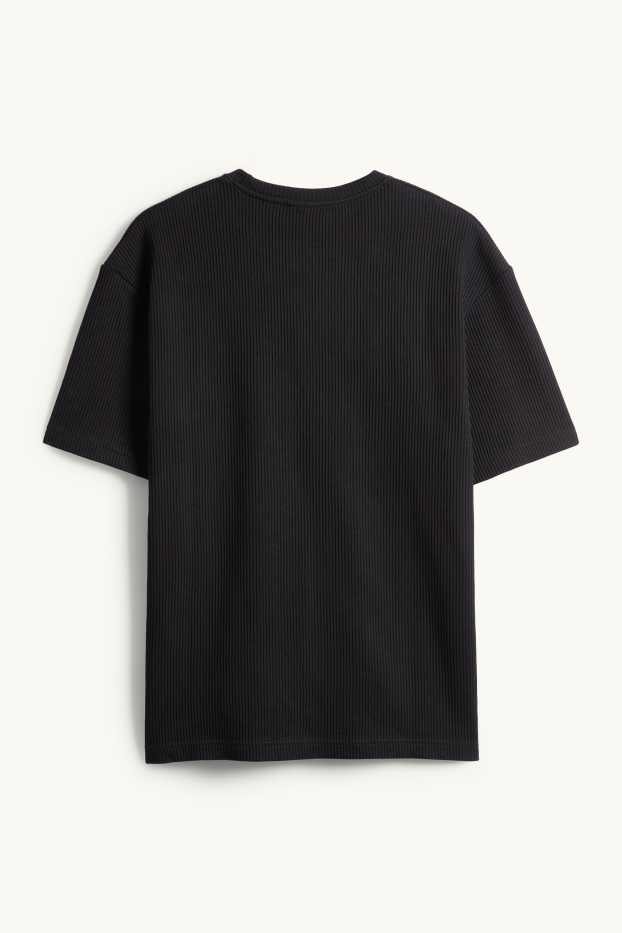Hommes - T-shirt de maille - relaxed fit - côtelé - noir