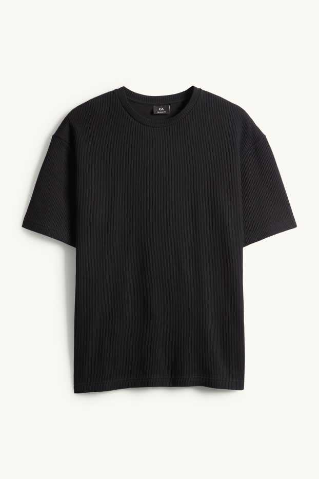 Hommes - T-shirt de maille - relaxed fit - côtelé - noir