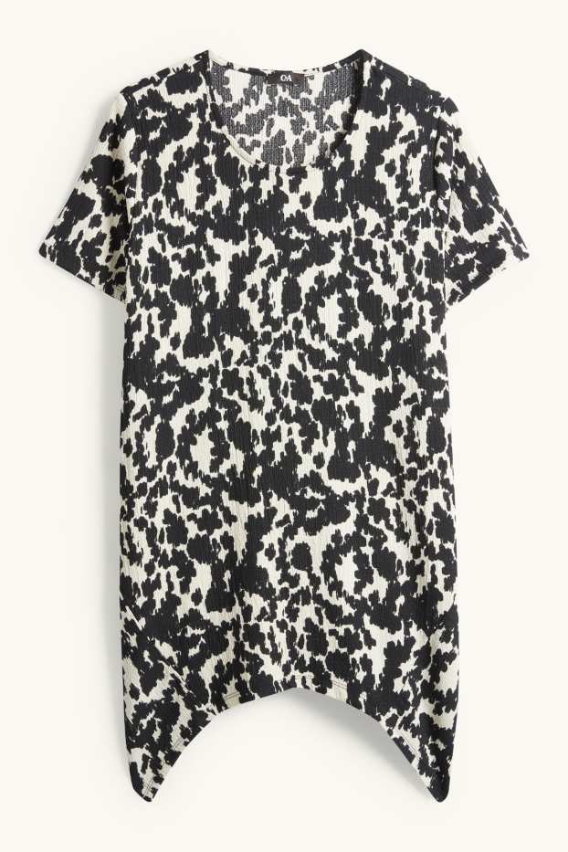 Damen - T-Shirt - Relaxed Fit - gemustert - schwarz / weiss