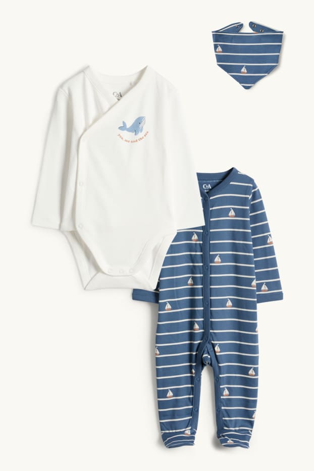 Neonate - Balena e barca a vela - set regalo - 3 pezzi - blu scuro / bianco