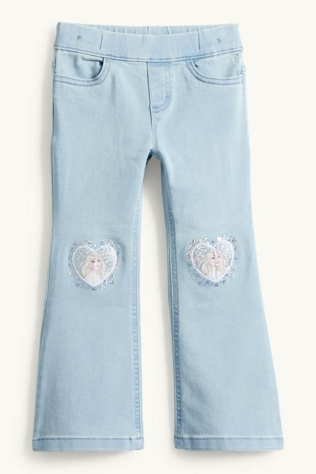 Bambine - Frozen - jeans svasati - effetto brillante - azzurro