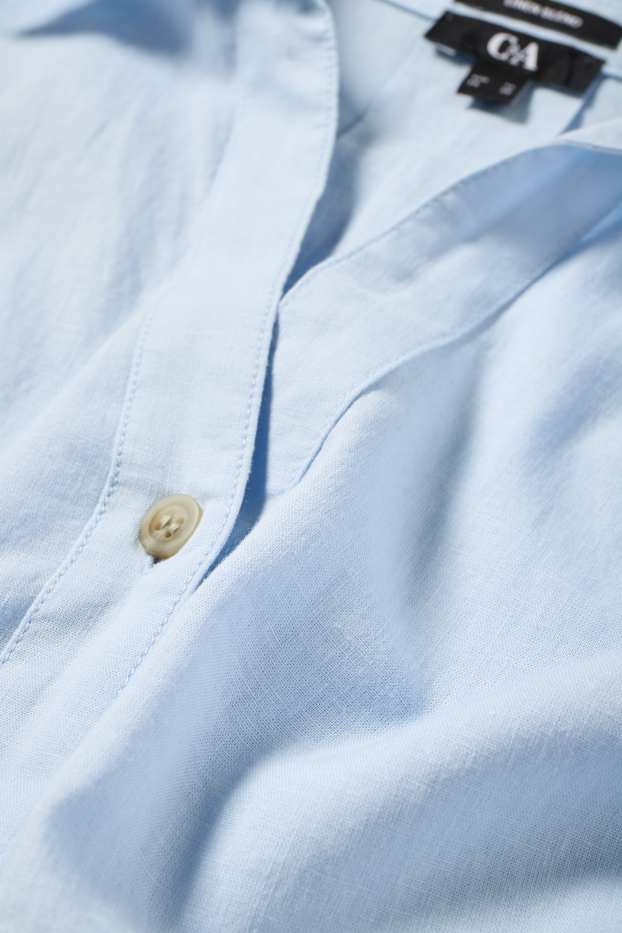 Mujer - Blusa con escote en pico - mezcla de lino - azul claro