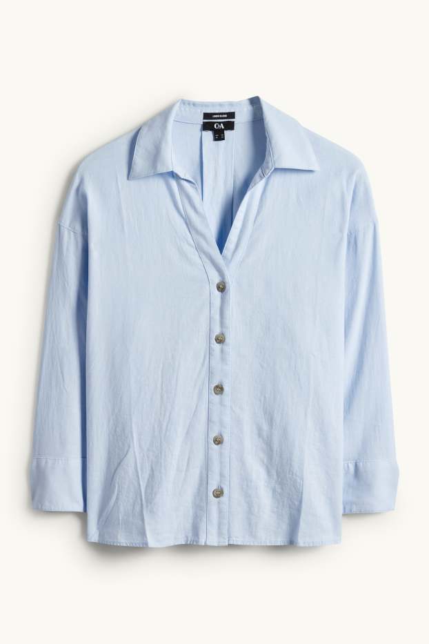 Mujer - Blusa con escote en pico - mezcla de lino - azul claro