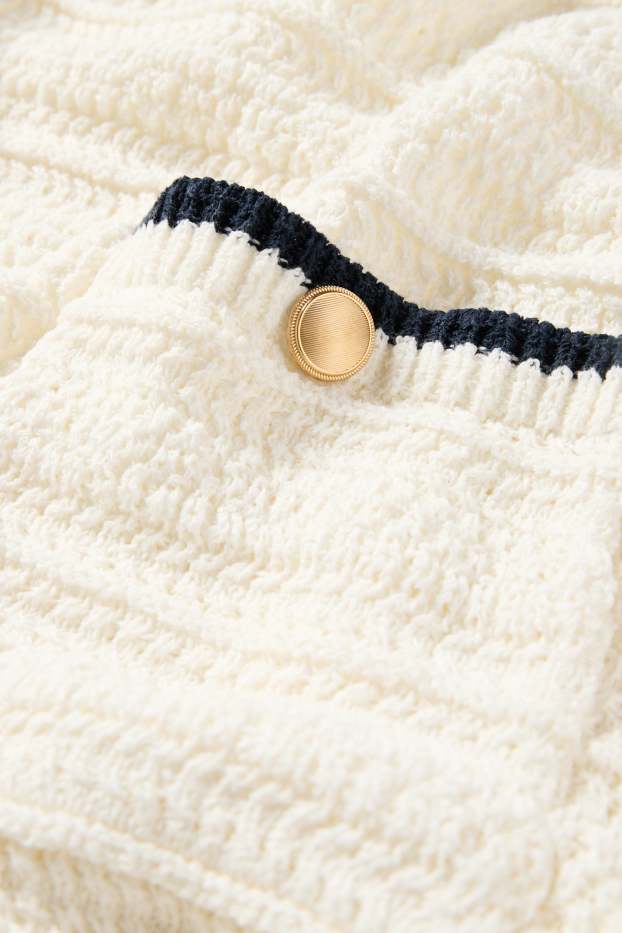 Damen - Strickkleid - strukturiert - dunkelblau / cremeweiss