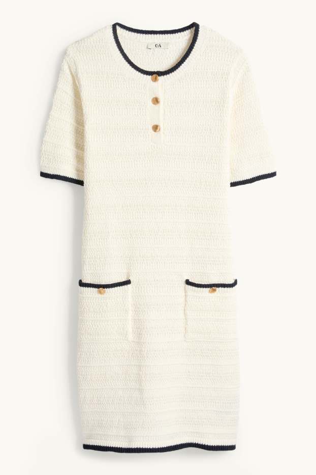 Damen - Strickkleid - strukturiert - dunkelblau / cremeweiss