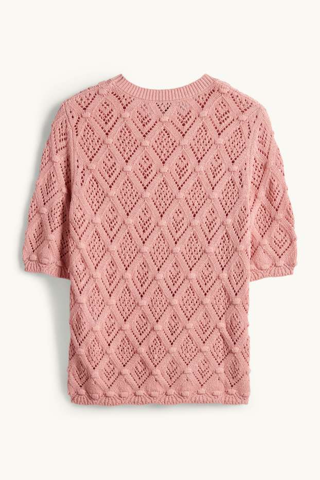 Femei - Pulover tricotat - mânecă scurtă - roz închis