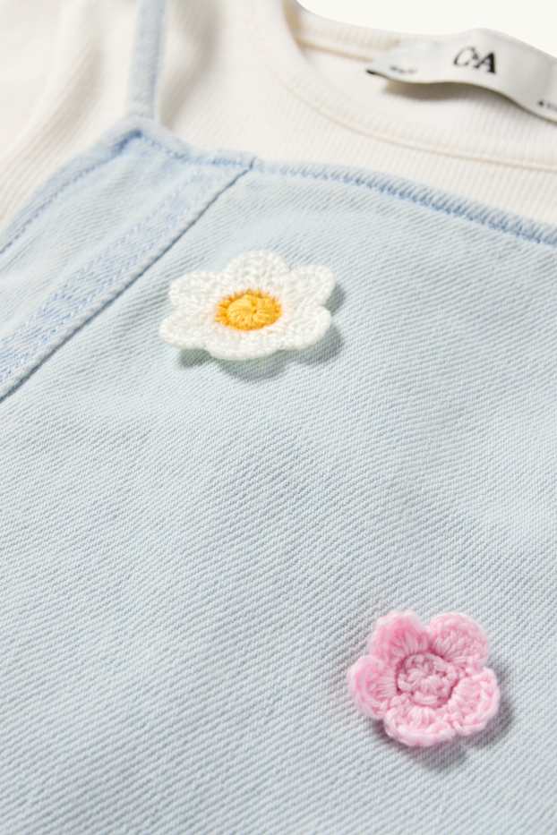 Copii - Fete - Floare - set - tricou cu mânecă scurtă și rochie din denim - 2 piese - albastru / alb