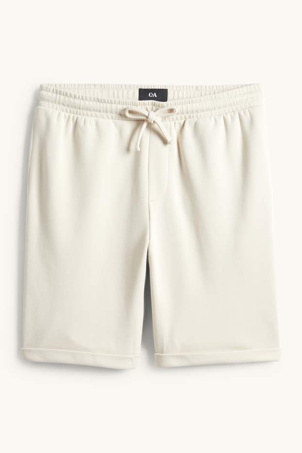 Uomo - Shorts di felpa - tessuto tramato - bianco crema