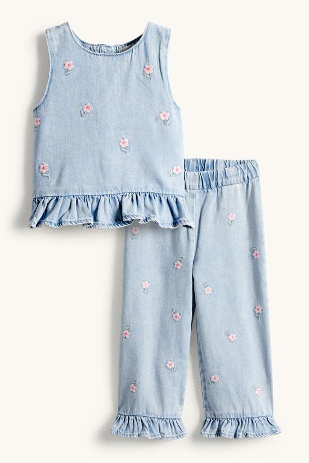 Kinder Mädchen - Blume - Set - Jeans-Top und Jeans - 2 teilig - hellblau