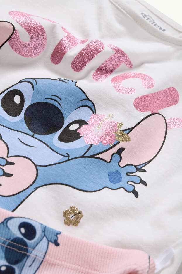 Kinder Mädchen - Lilo & Stich - Set - Kurzarmshirt und Radlerhose - 2 teilig - weiß / rosa