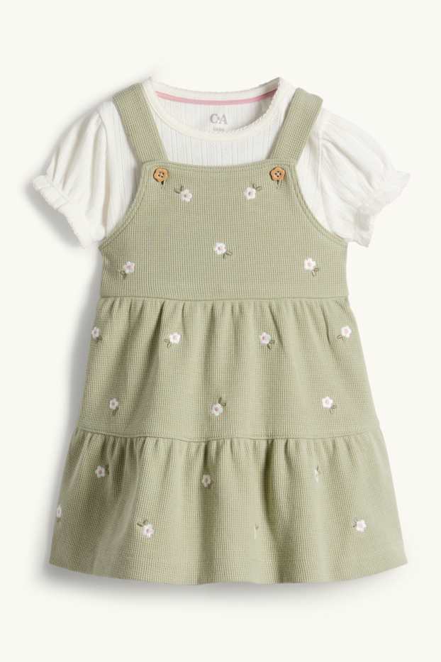 Bebeluși - fete - Floricele - compleu bebeluși - 2 piese - alb / verde