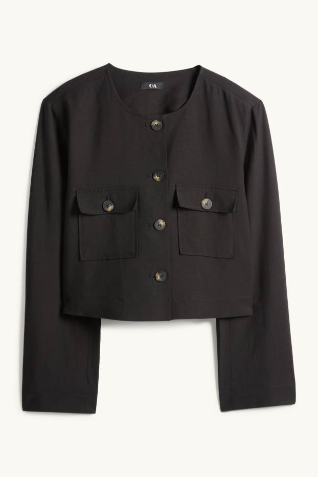 Mujer - Americana crop con parte de lino - slim fit - negro