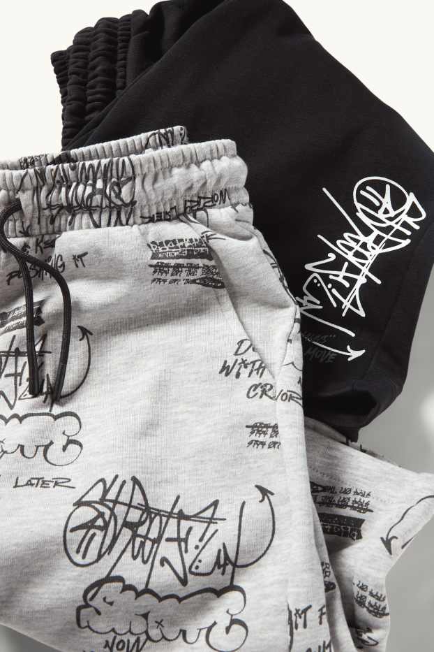 Enfants garçons - Lot de 2 - graffiti - shorts en molleton - gris / noir