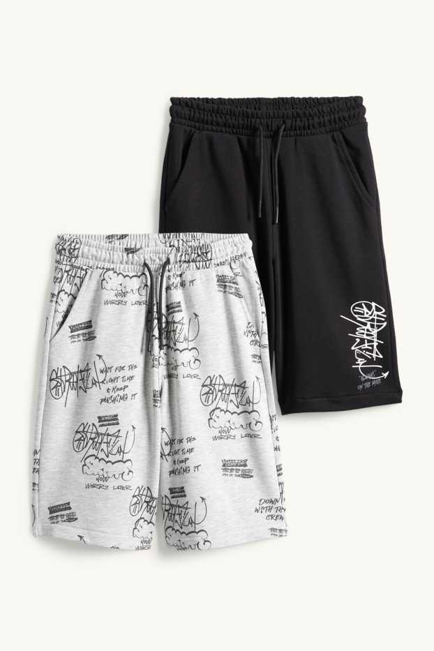 Enfants garçons - Lot de 2 - graffiti - shorts en molleton - gris / noir
