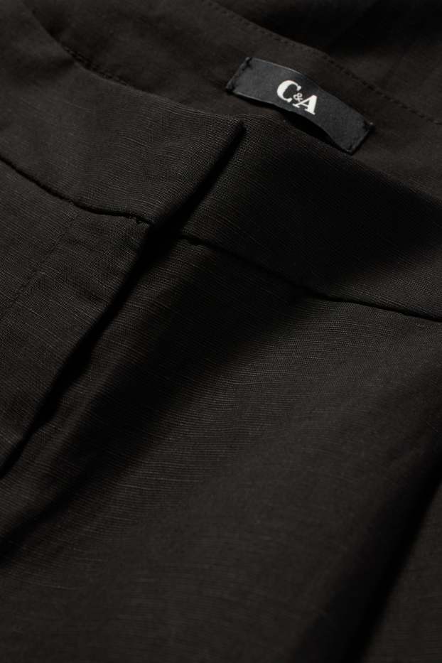 Femei - Pantaloni office cu conținut de in - talie înaltă - wide leg - negru