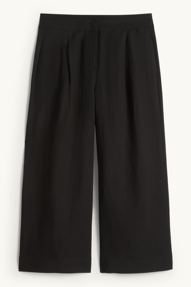 Femei - Pantaloni office cu conținut de in - talie înaltă - wide leg - negru