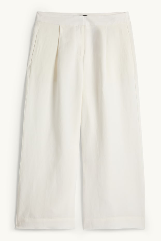 Femei - Pantaloni office cu conținut de in - talie înaltă - wide leg - alb-crem