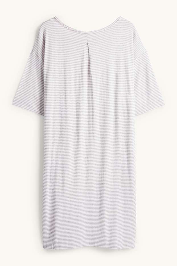 Damen - Viskose-Nachthemd - gestreift - hellgrau