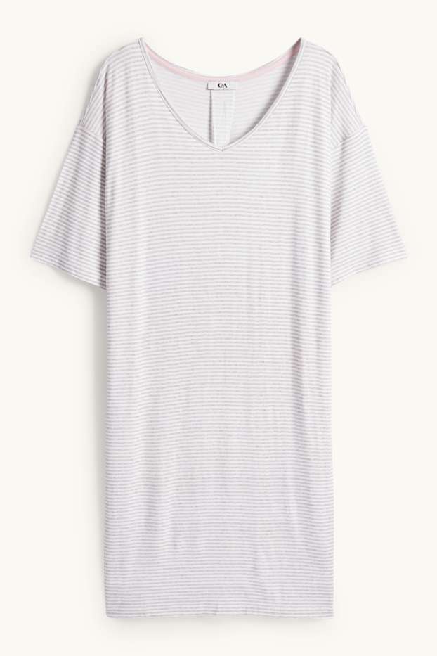 Damen - Viskose-Nachthemd - gestreift - hellgrau