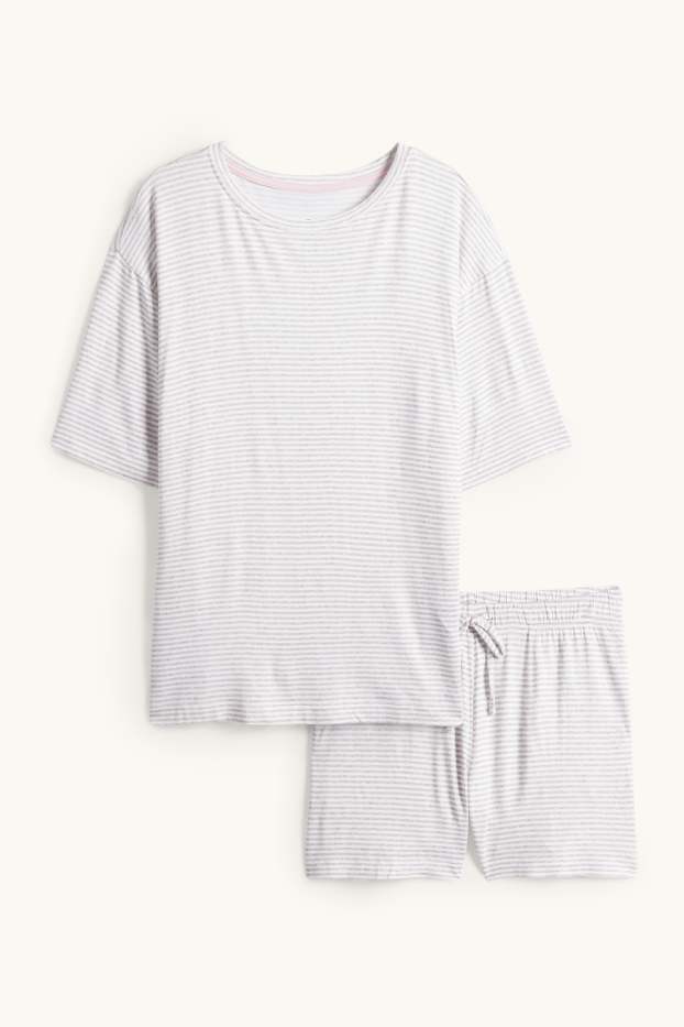 Femei - Pijama scurtă din viscoză - cu dungi - gri deschis