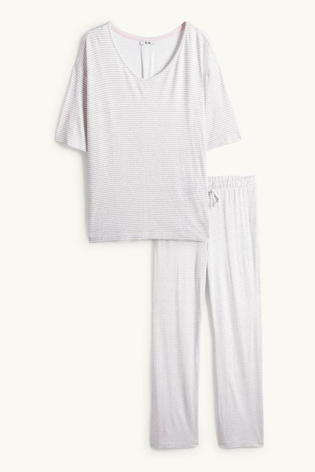 Donna - Pigiama di viscosa - a righe - grigio chiaro