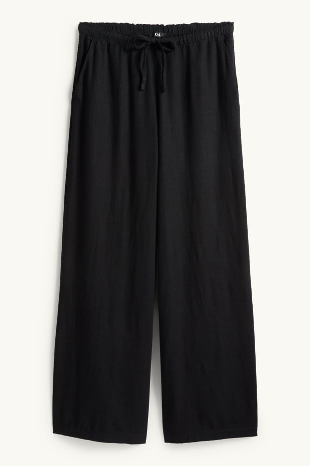Femmes - Pantalon de toile en lin mélangé - mid waist - loose fit - noir