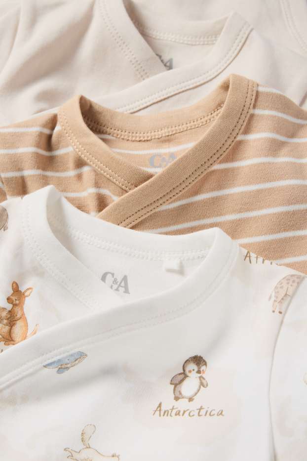 Unisex - Set van 3 - wilde dieren - wikkelrompertje - crème wit
