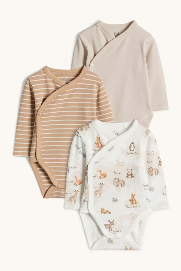 Unisex - Set van 3 - wilde dieren - wikkelrompertje - crème wit