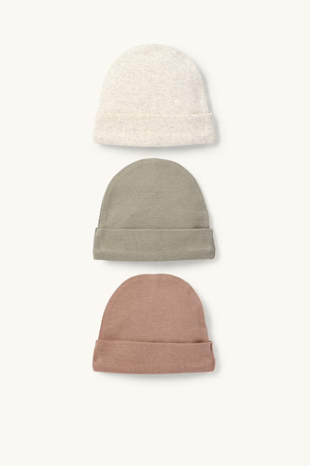 Baby Jungen - Multipack 3er - Baby-Mützen - gerippt - braun / cremeweiss