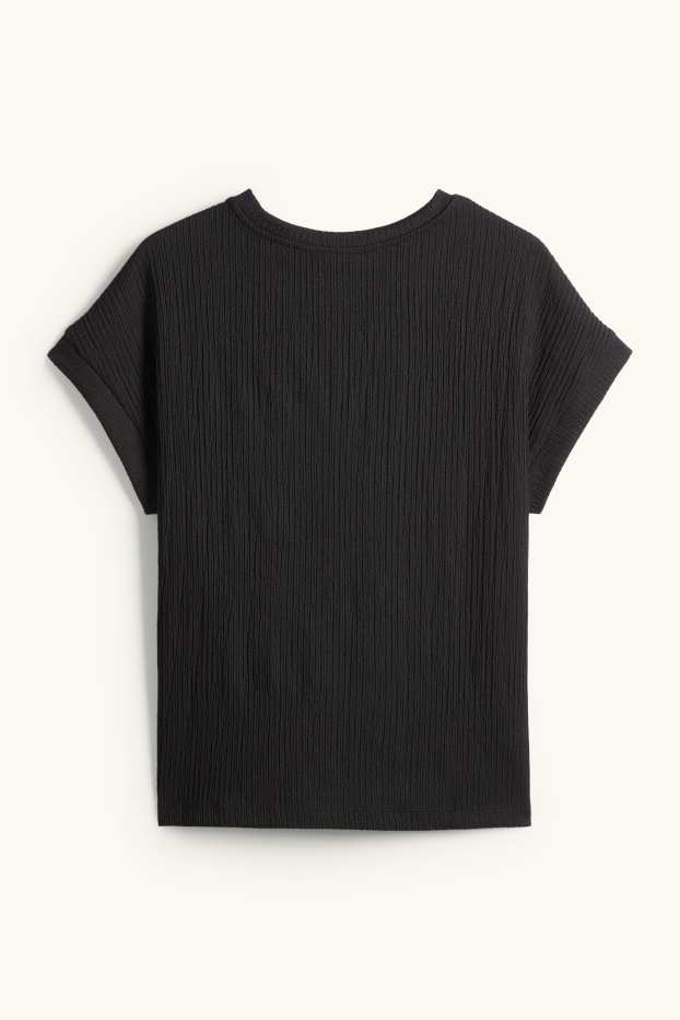 Dames - T-shirt - relaxed fit - met structuur - zwart