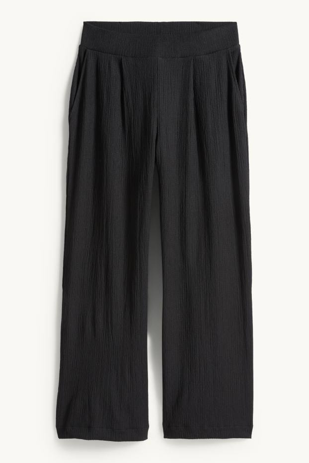 Damen - Stoffhose - Mid Waist - Wide Leg - schwarz