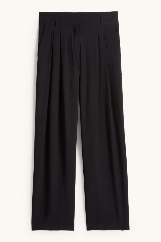 Women - Cloth trousers - mid-rise waist - wide leg - black