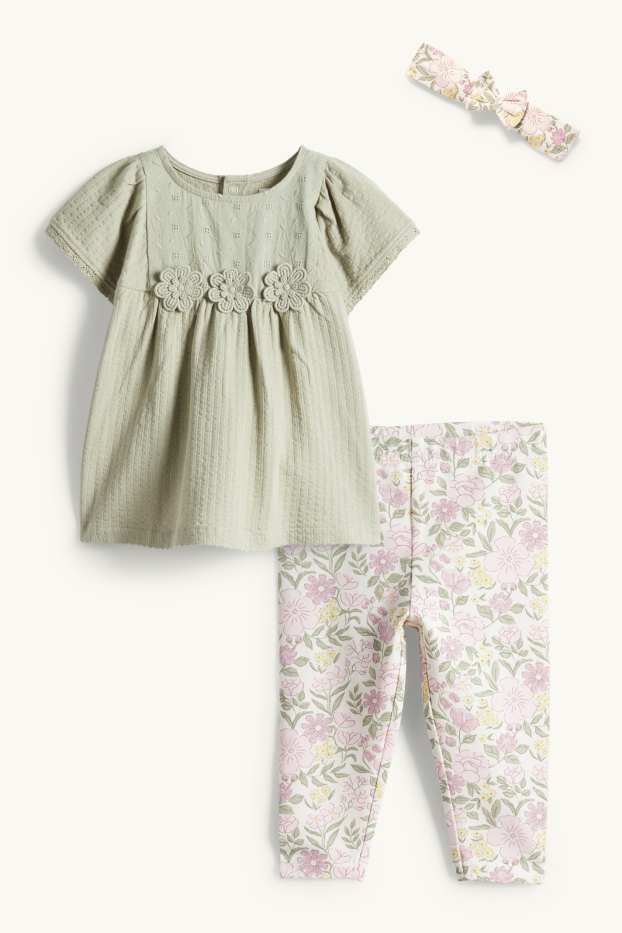 Nadó nena - Floretes - conjunt de ganxet per a nadó - 3 peces - verd