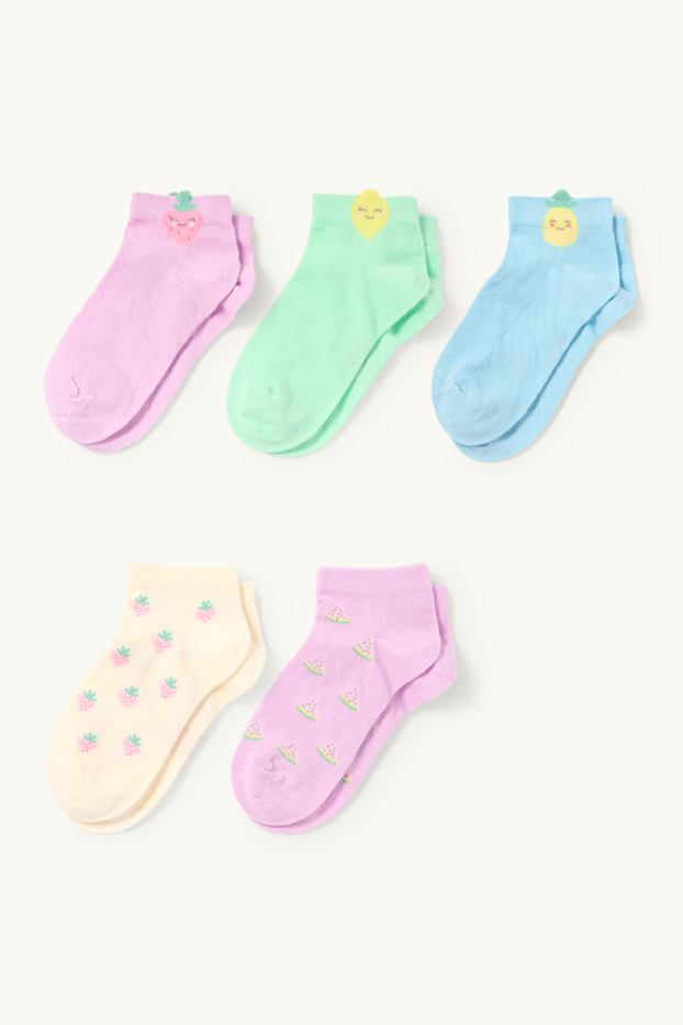 Copii - Fete - Multipack 5 perechi - fructe - șosete cu motive - multicolor