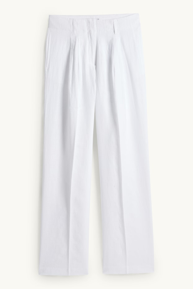 Donna - Pantaloni di lino - vita alta - gamba larga - bianco