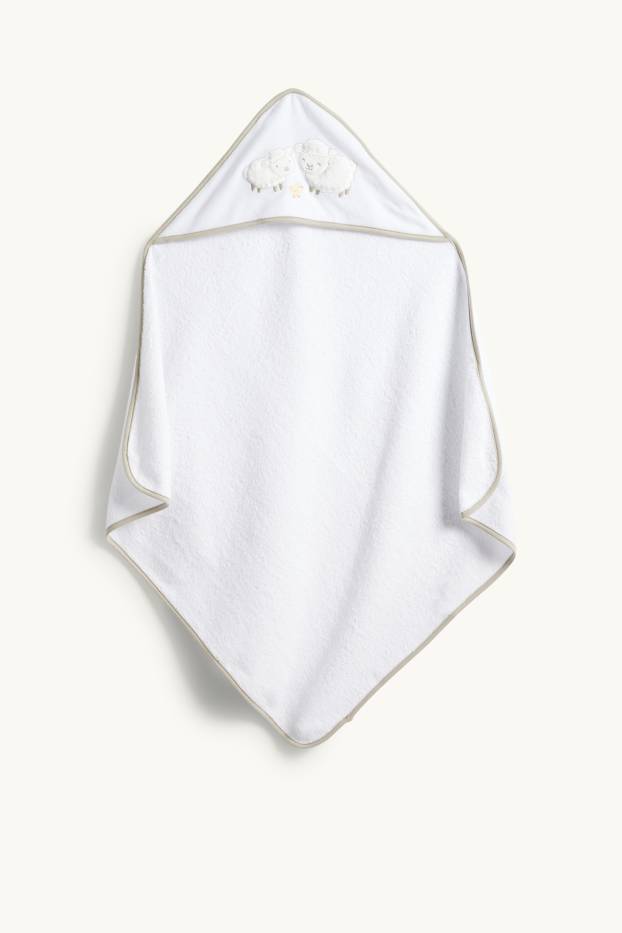 Baby Jungen - Schäfchen - Baby-Handtuch mit Kapuze - weiss