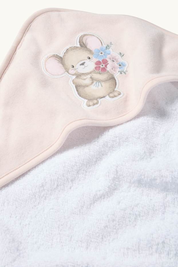 Baby Mädchen - Mäuschen - Baby-Handtuch mit Kapuze - weiß / rosa