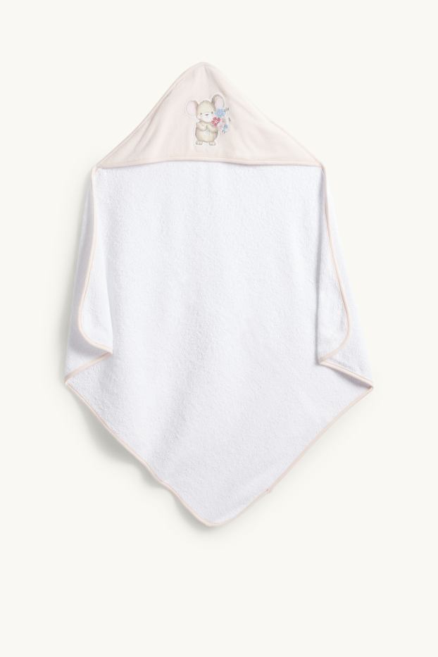 Baby Mädchen - Mäuschen - Baby-Handtuch mit Kapuze - weiß / rosa