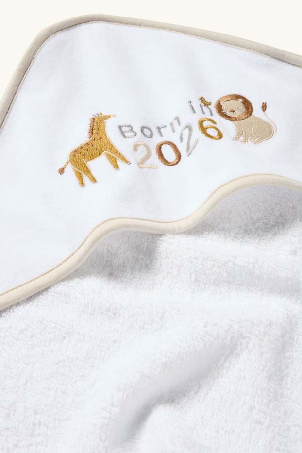 Unisexe - Girafe et lion - serviette de toilette à capuche pour bébé - blanc