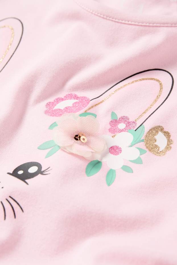 Kinderen: meisjes - Konijn - set - jurk en scrunchie - 2-delig - glanseffect - roze